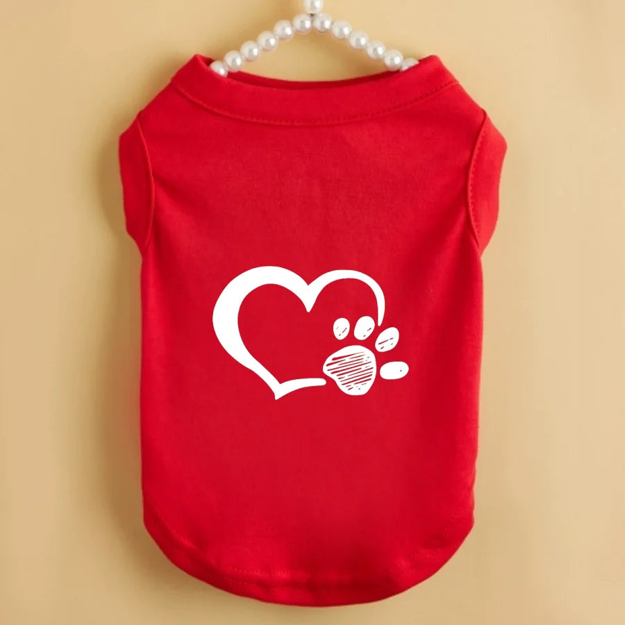 Spring letter printed pet vest,  Love & Dog Claw Printed Flower Cat and Dog T-shirt.