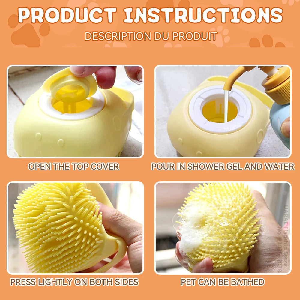 Pet Bathing Brush with Shampoo Dispenser.
