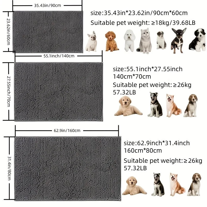 Dog Door Mat For Muddy Paws, Absorbs Moisture and Dirt, Absorbent Non-Slip Washable Mat. Quick Dry Microfiber.