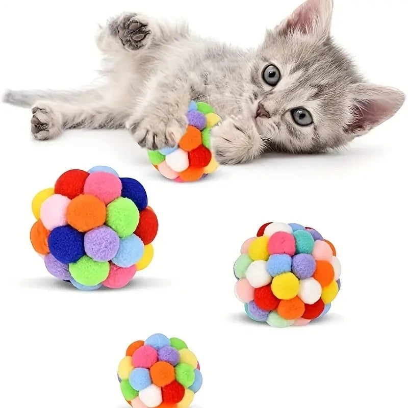 1/3 Total  Pieces of Cat Toys -  Plush Balls, Elastic Bell and Colorful Woolen Balls.