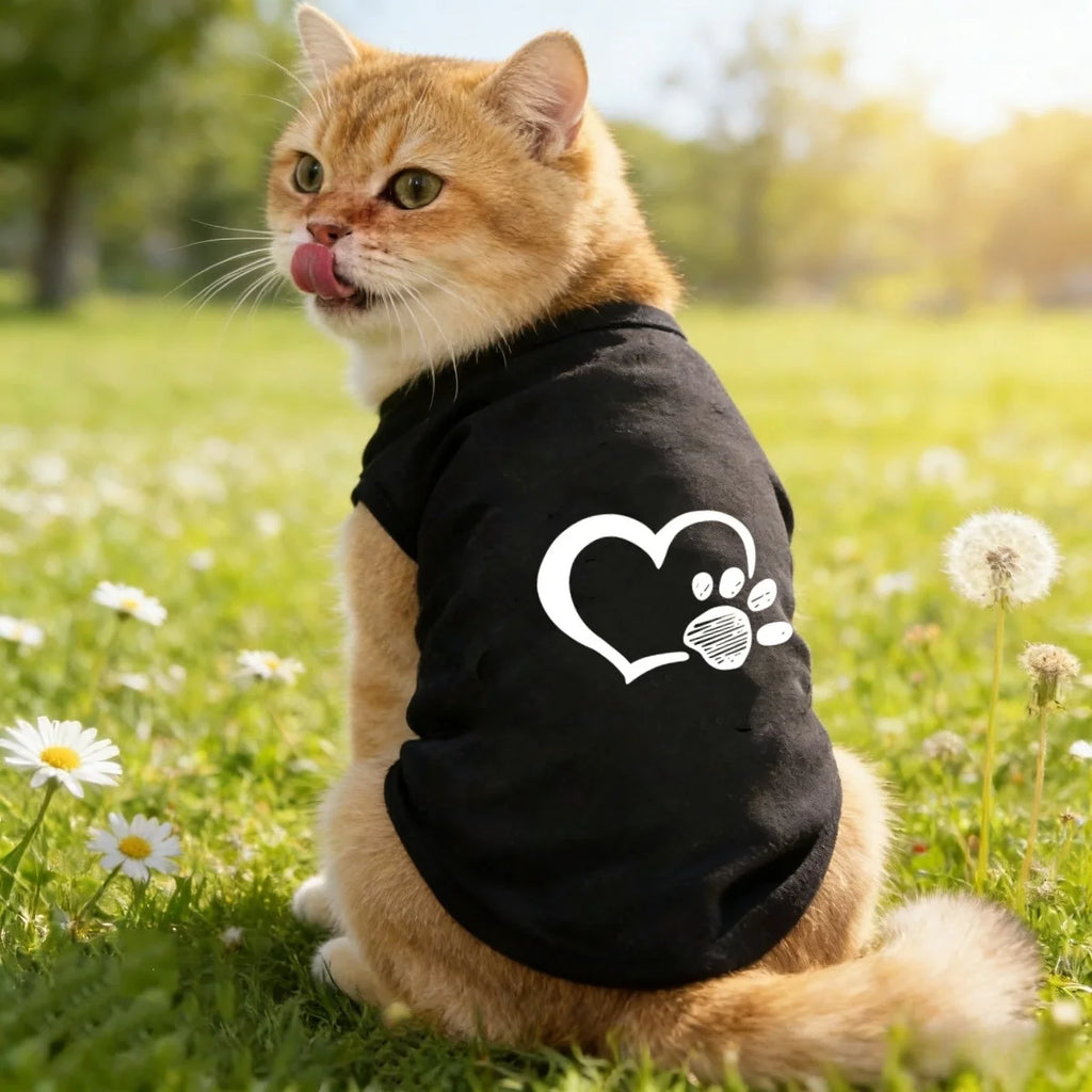 Spring letter printed pet vest,  Love & Dog Claw Printed Flower Cat and Dog T-shirt.