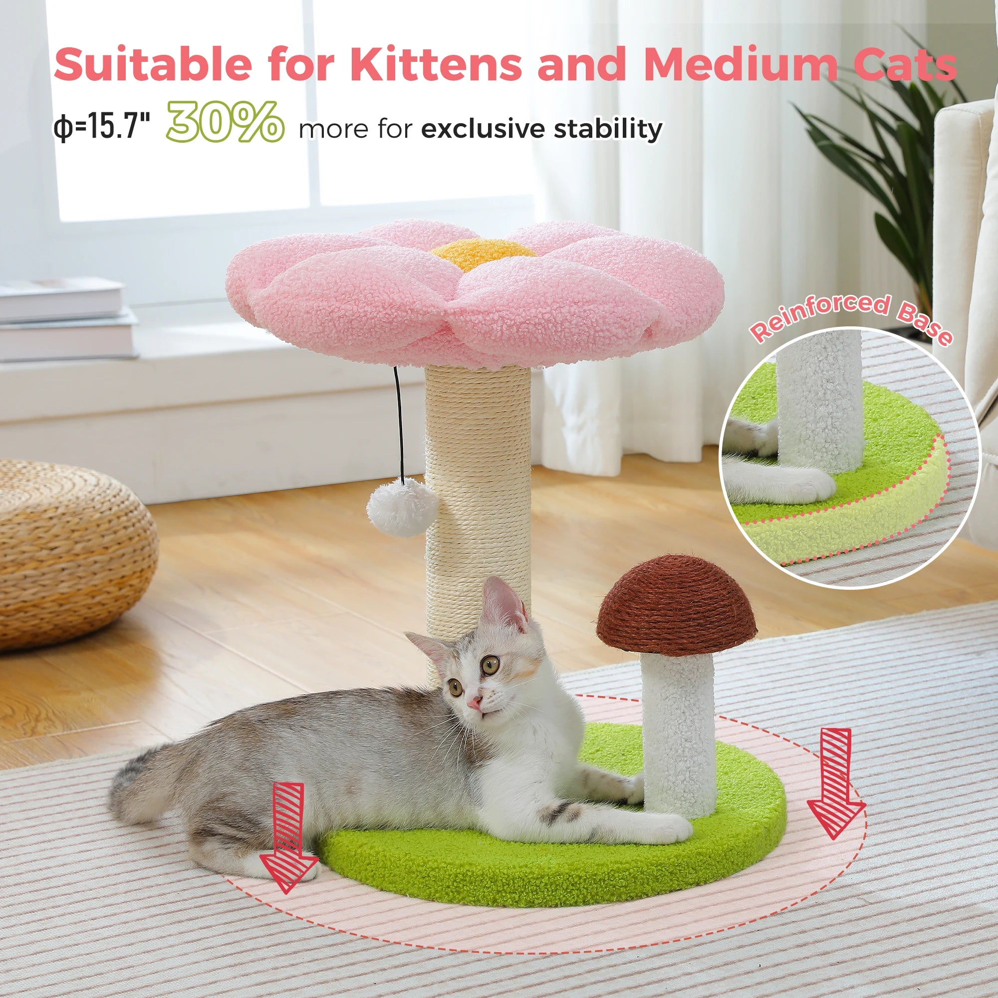 Small Cat Scratching Posts, Toy Ball, Cute Mushroom Cat Scratcher for Indoor Cat Toys.