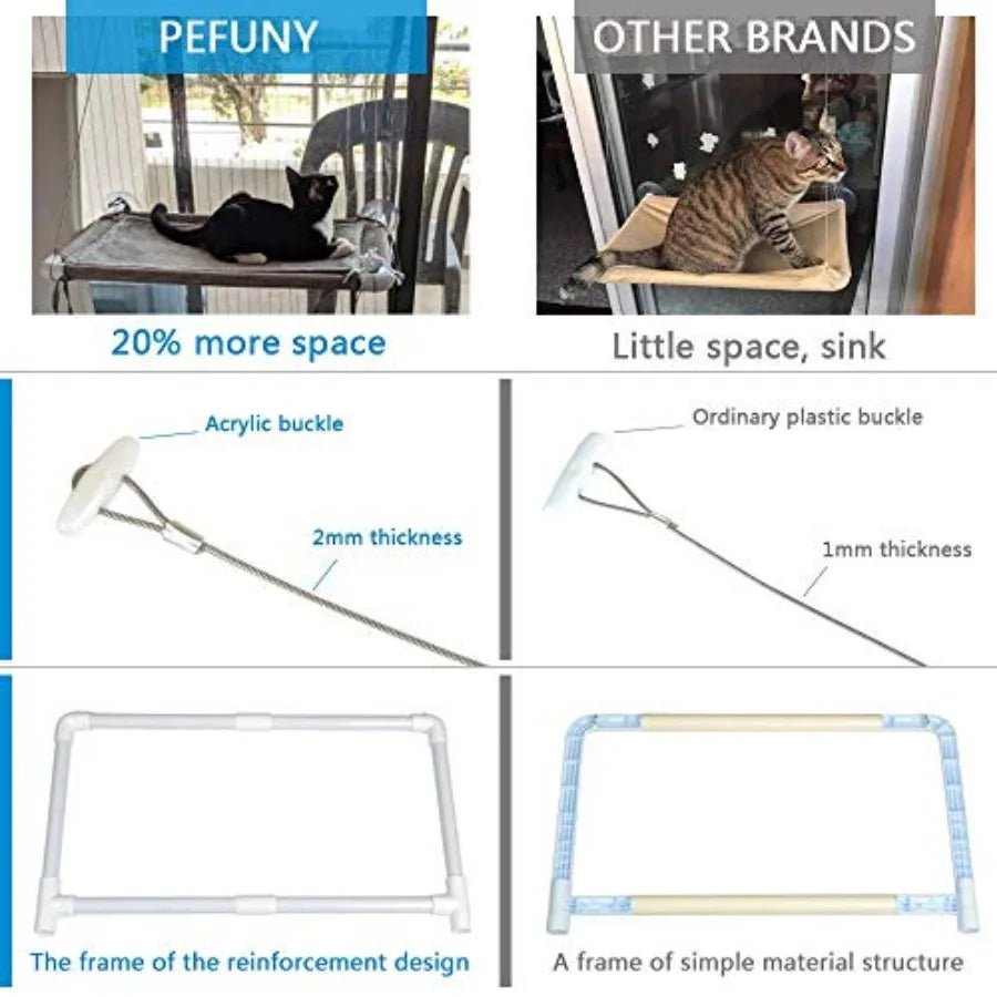 Cat Window Hammock, Waterproof Cats Window Perch, for Large Cats.  Hammock with Flannel Cover, 2 Suction Cups.