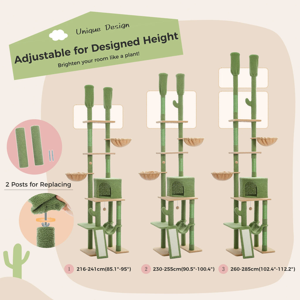 Cactus Cat Tree Tower 7 Tiers Cat Climbing Tree with Hammocks, Condos, Scratching Posts, Ladder and Cat Toys.