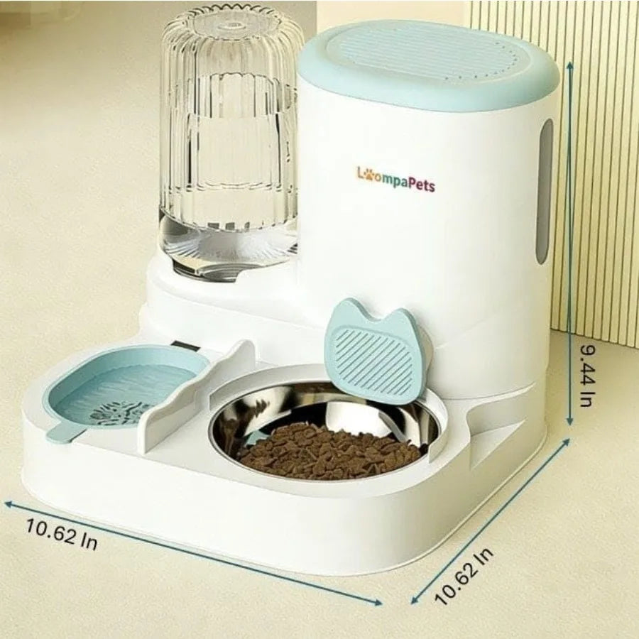 Automatic Cat Feeder and Water Dispenser, 1.1 L Cat Dry Food Dispenser with Stainless Steel Bowl, 800 ml Gravity Water Dispenser.