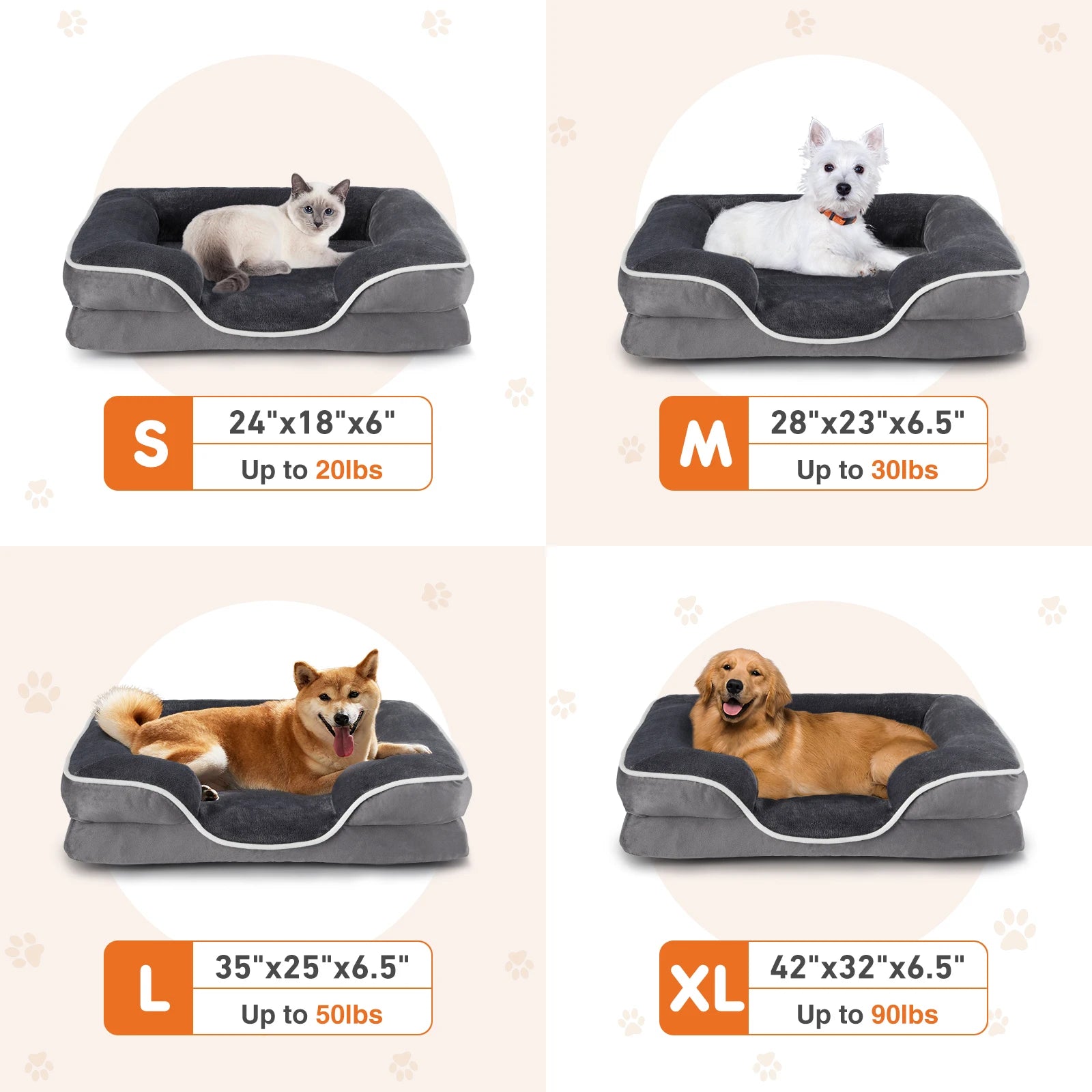 Orthopedic Dog Bed Memory Foam Pet Bed for Dogs & Cats with Washable Cover;  Non-Slip Base Waterproof Liner.