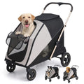 Dual-Entry 4-Wheel Pet Stroller for Large Dogs up to 80 lb. One-Foot Brake, Reflective Tape, Breathable Mesh.