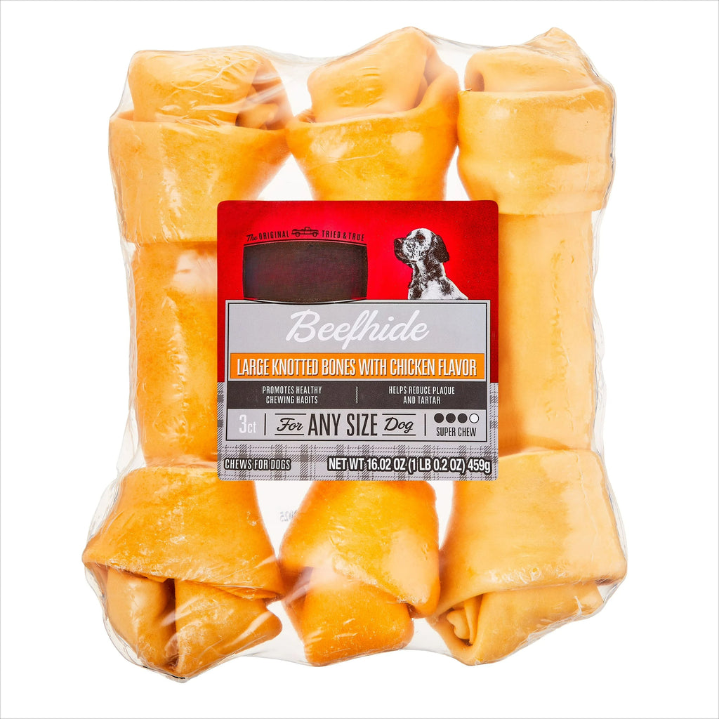 Rawhide 9" Large Knotted Bones Artificial Chicken Flavored Chews for Dogs,