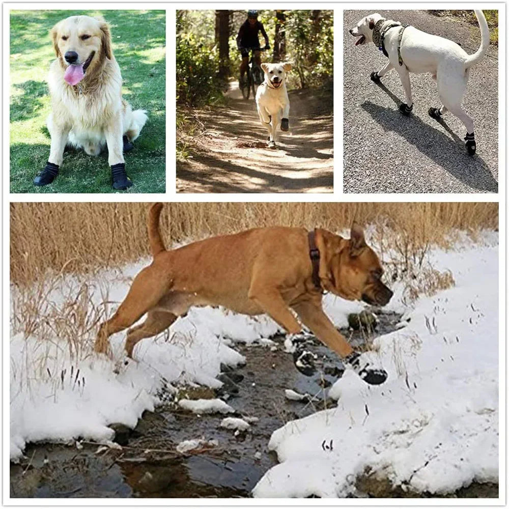 Waterproof Dog Shoes Anti-Slip Rubber Dog Booties for Summer Hot Pavement;  Winter Snow Dog Boots Reflective 4pcs.