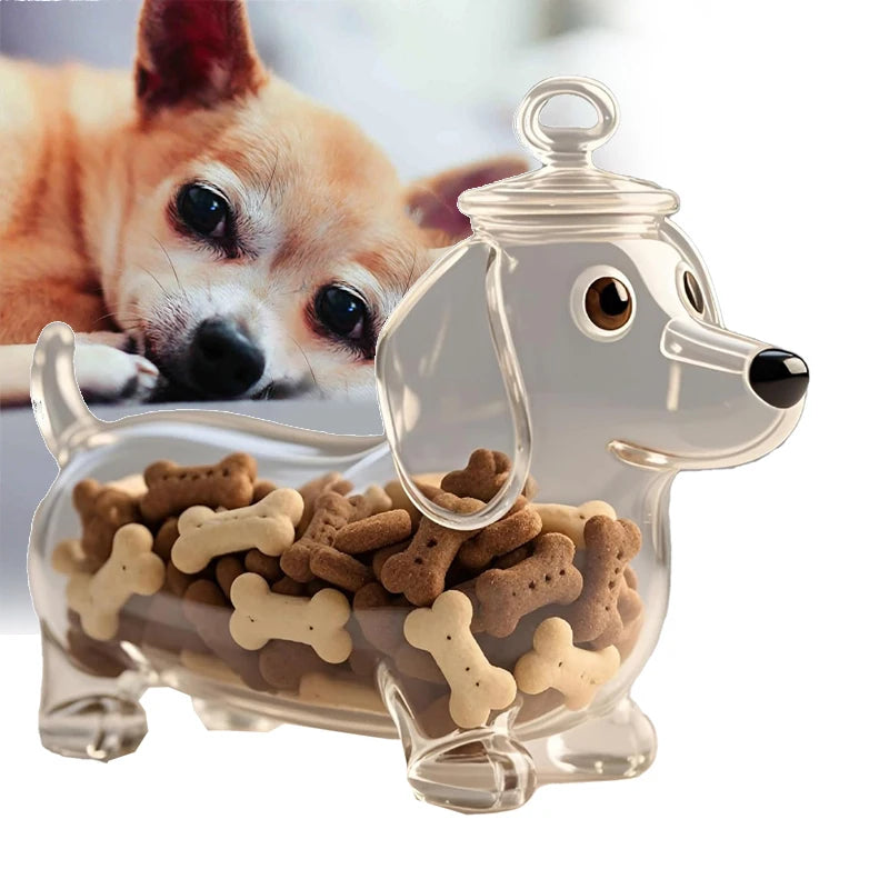 Cute Dachshund Dog Themed Glass Snack Jar Food Storage Container.  Snack Container With Lid seal Dog Treat Snack Canister.