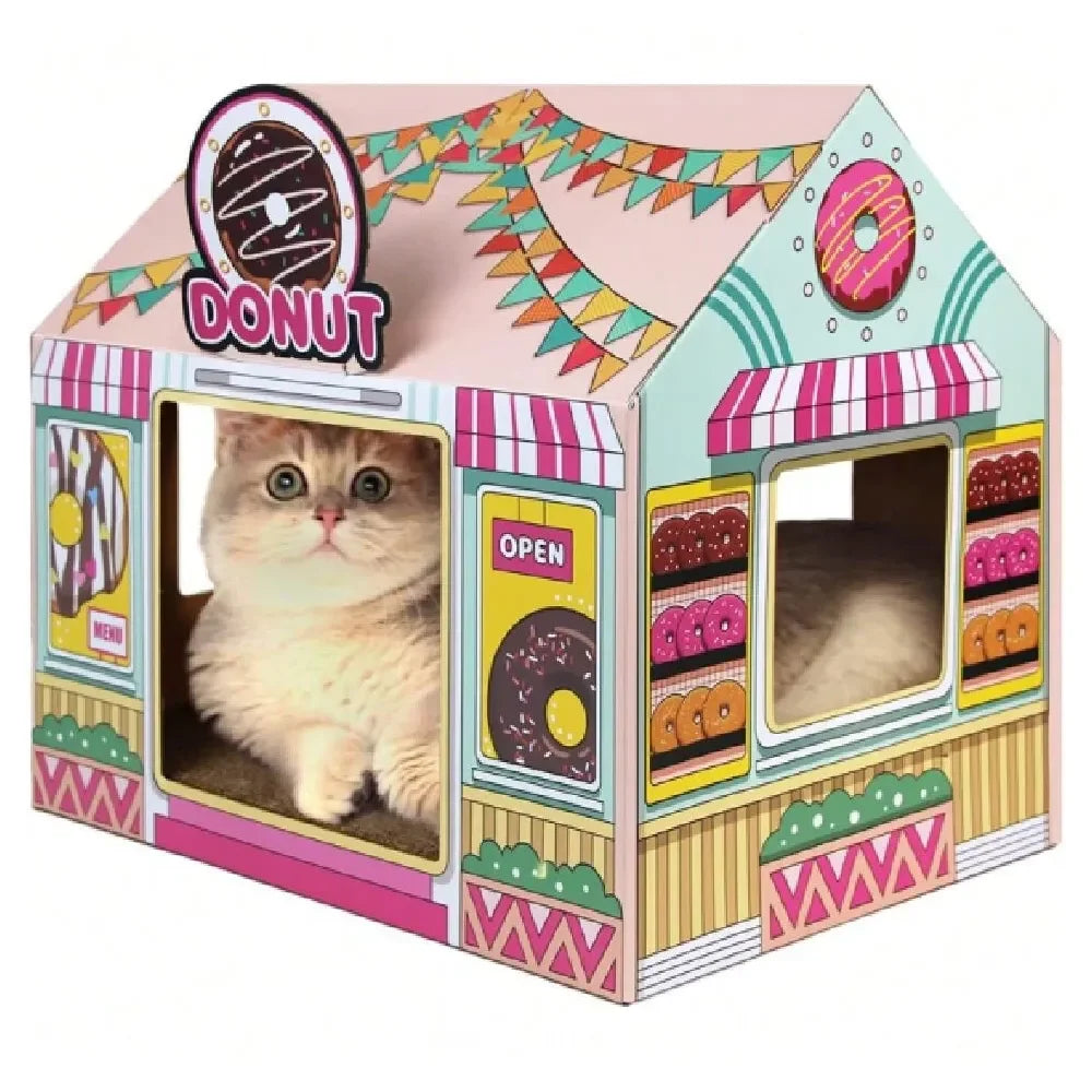 Cat Scratchers Cat House with Catnip.  Donut Shop for Indoor Outdoor,