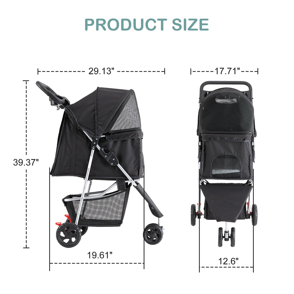 Stroller with 3 Wheels and Foldable for Small Dogs and Cats Stroller.