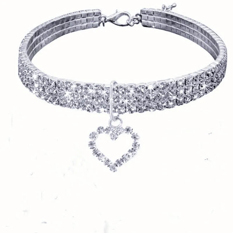 Cat and Dog Collar Three Row Elastic Rhinestone.  Pet Collars Have Decoration on Necklace.