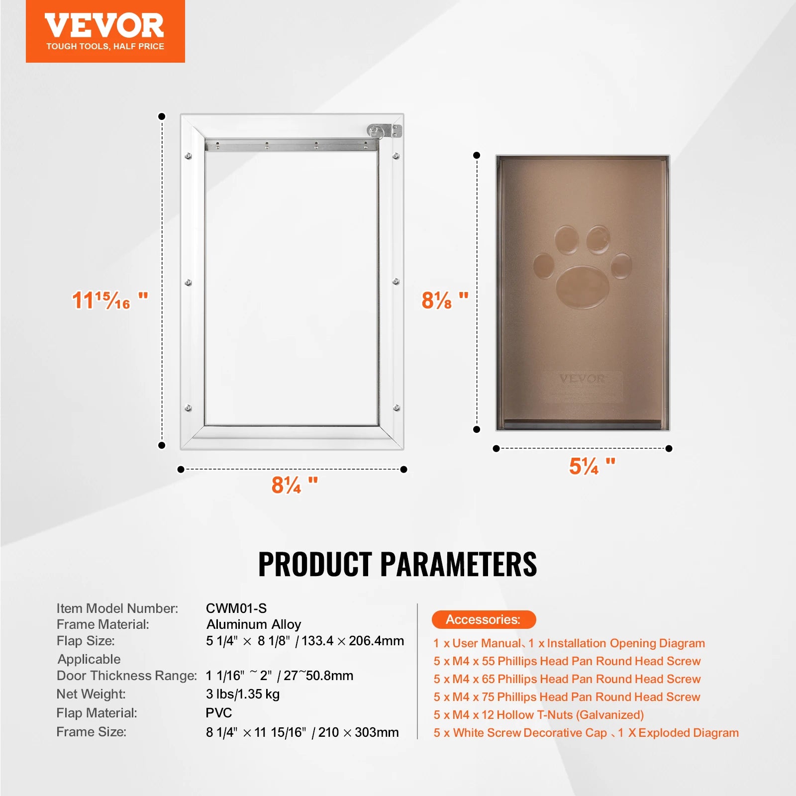 SucceBuy Pet Door Aluminum Frame with Lock and Flap System Weatherproof Doggy Door for Interior or Exterior.