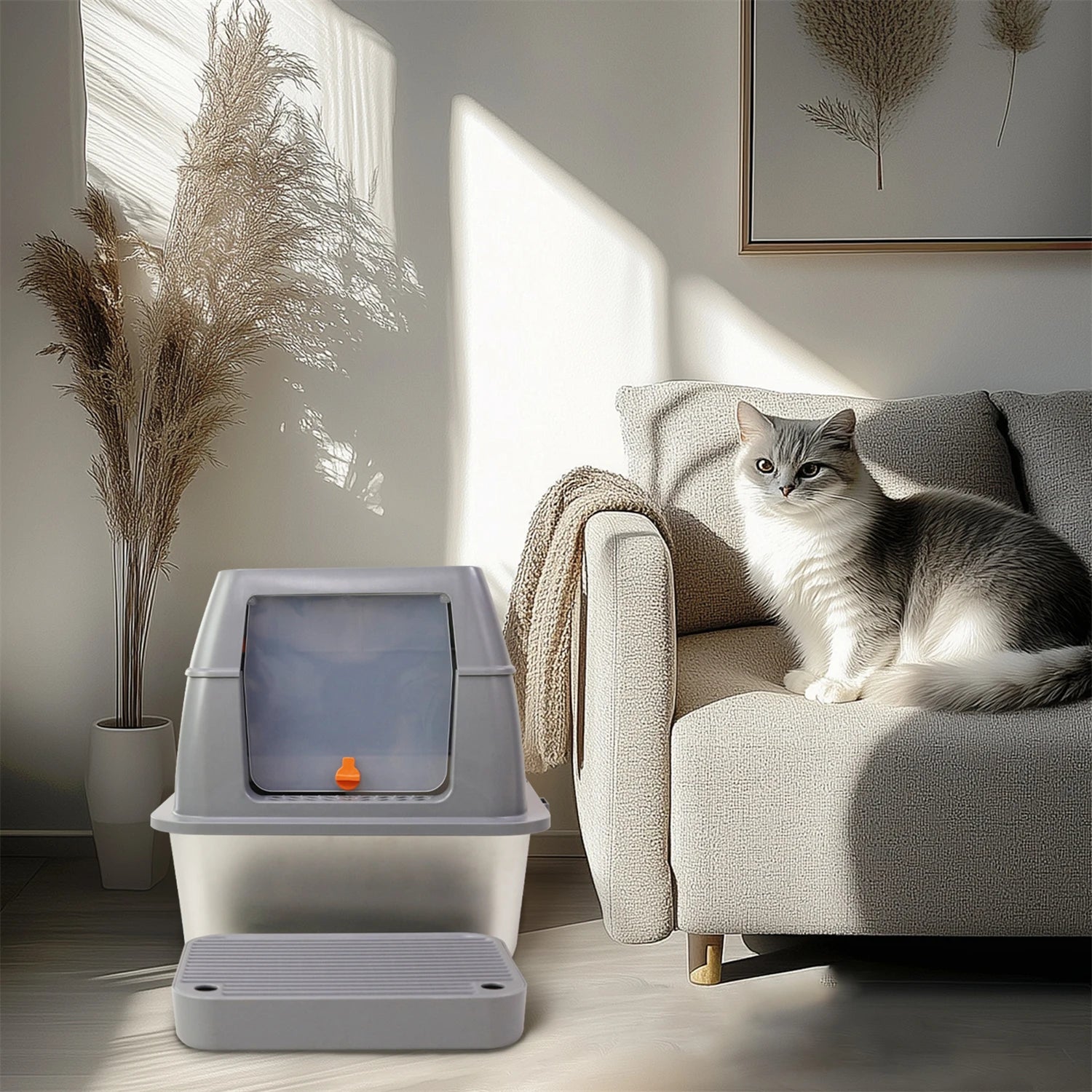Enclosed Stainless Steel Cat Litter Box with Lid Extra Large for Big Cats.