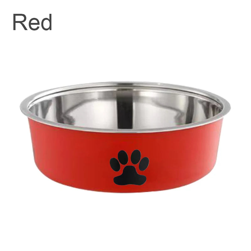 A Pet Stainless Steel Bowl  with  Paw Prints.