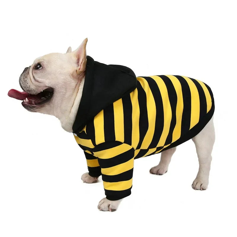 Striped Winter Cotton Dog Coat with Hoodie for Small Dogs and Puppies.