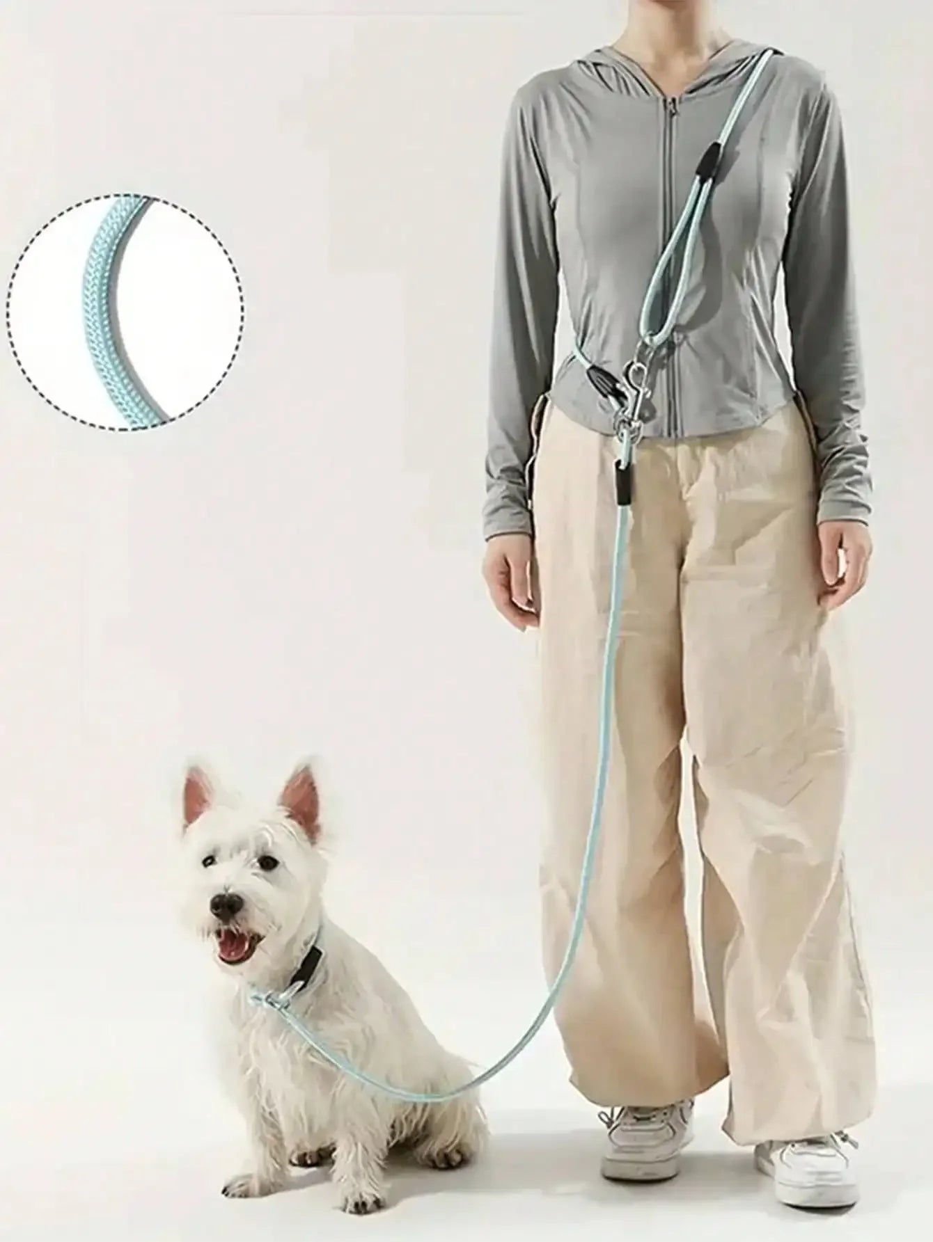 Hands-Free Dog Leash With Crossbody Design.  No-Pull Sliding Dog Leash, and Dog Rope.  Escape-Proof Heavy Duty Dog Chain for Medium and Large Dogs,