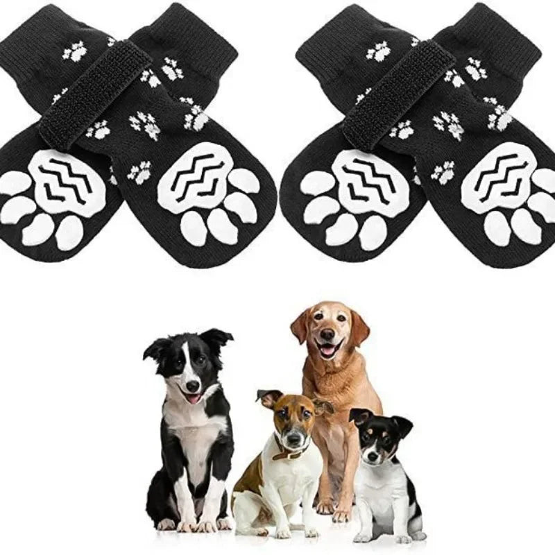 4 Pieces per set Anti-Slip Dog Socks with Straps Traction Control for Indoor on Hardwood Floors.