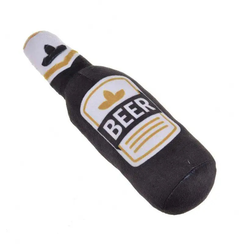 Plush Dog Toys Beer Bottle Shaped for Small, Medium and Large Dogs.  Bite Resistant, Squeaky and Interactive.