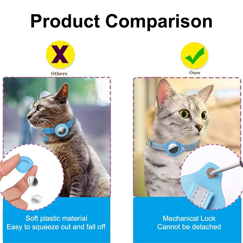 Reflective Cat Collar with Apple Air-Tag Holder Adjustable and Stylish Design for Kitten Safety.