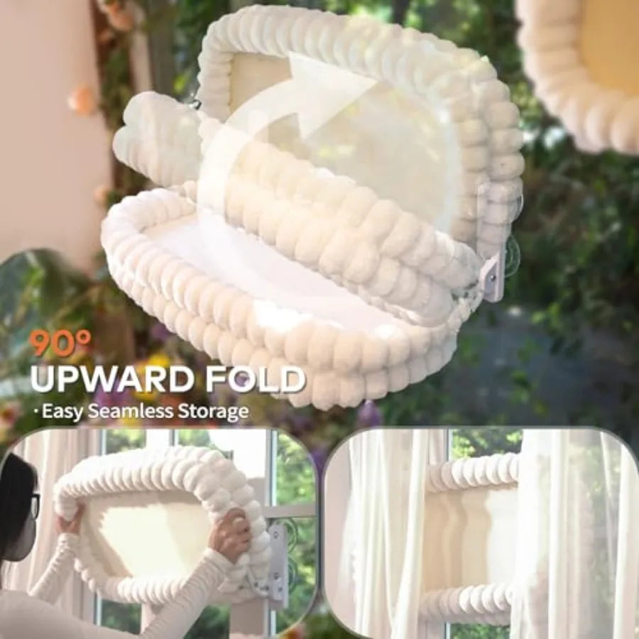 Window Perch for Indoor Cats.  Hammock for Window with Reversible Cushion,  Foldable Cat Window Bed for Cats and Kittens.