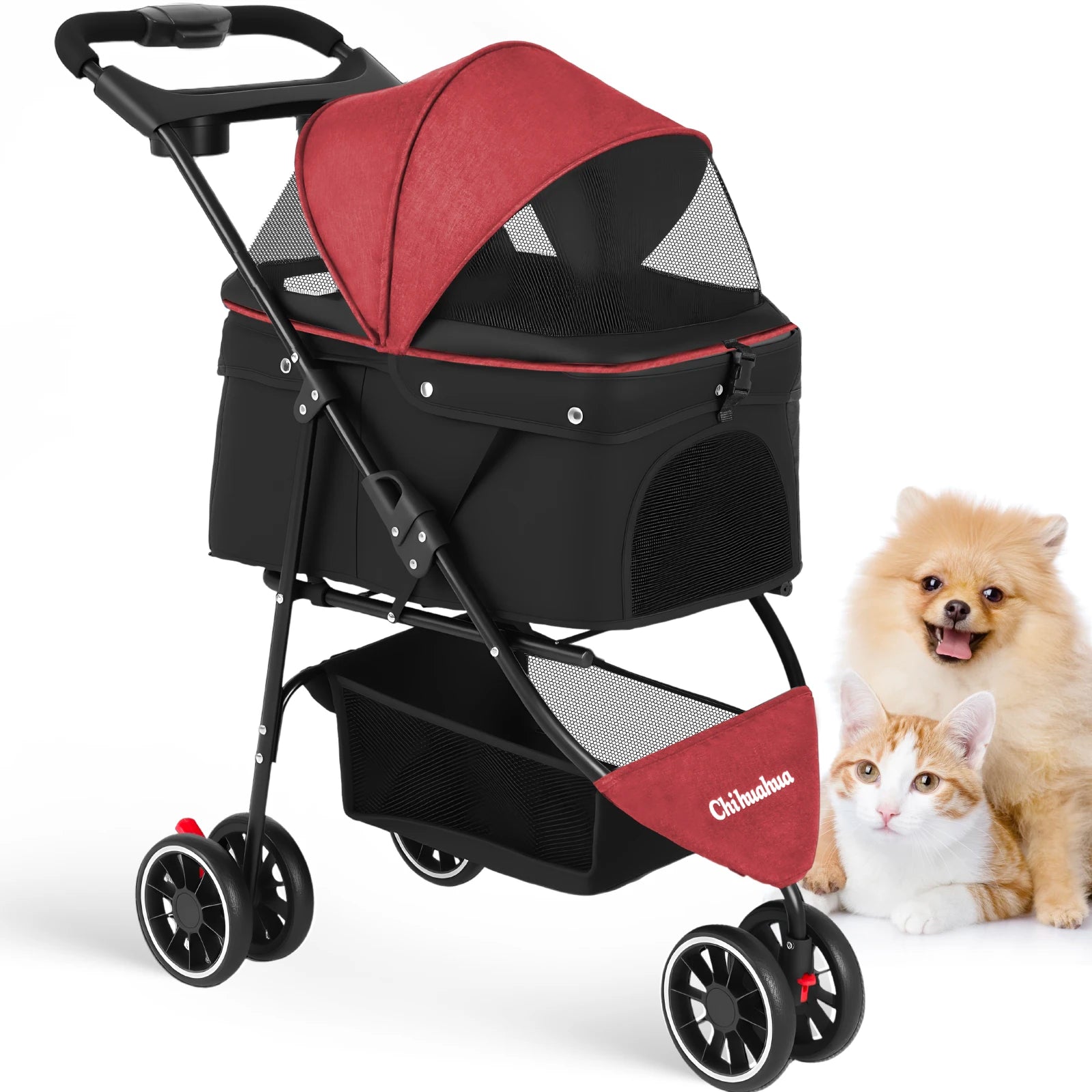 Three Wheels Pet Stroller for Puppies, Medium Dogs and Cats.