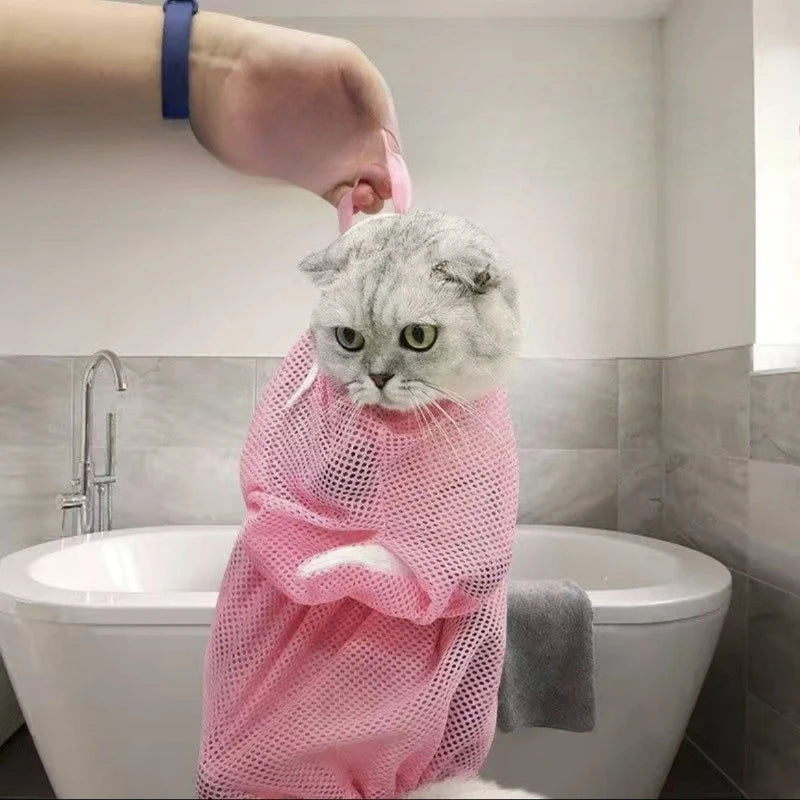 Mesh Cat Grooming Bath Bag Kitten Washing Bag.