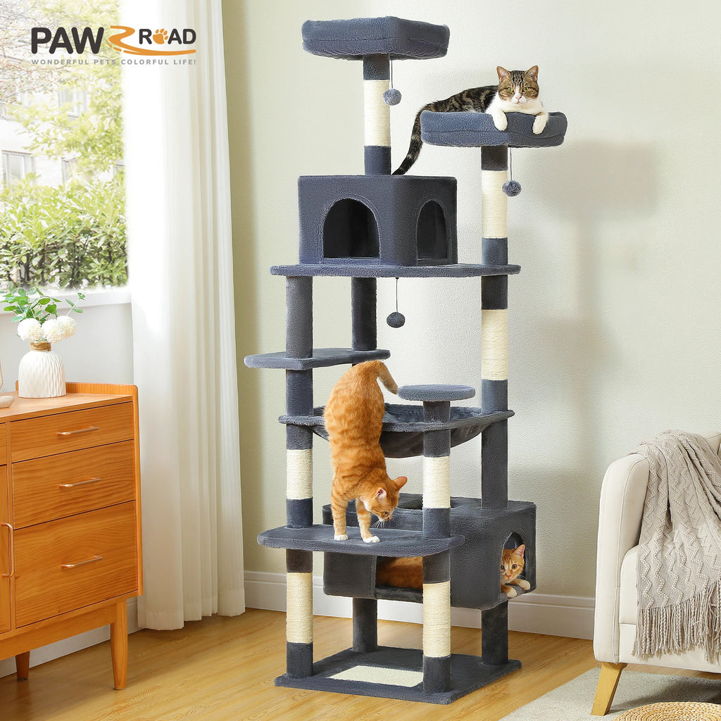 Large Cat Tree Tower Condo for Indoor Cats with Scratching Posts, Hammock, Perches and Toys.