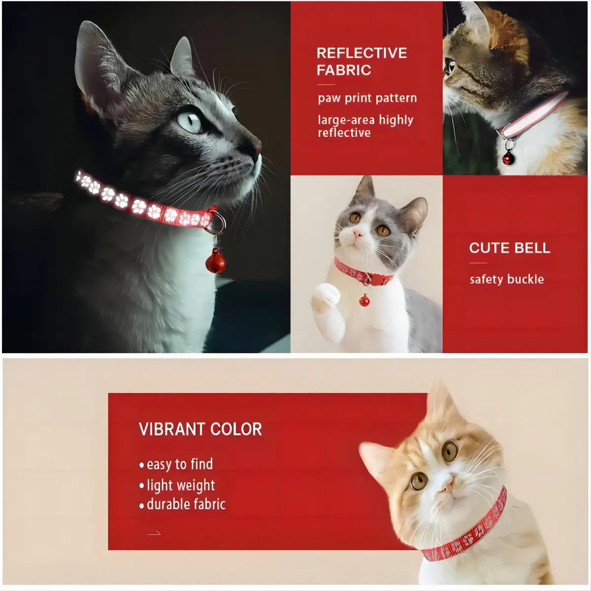 2 Piece Cat and Dog Footprints Really Reflective Pet Collar and Strip Reflective Pet Collar,  (Black only).