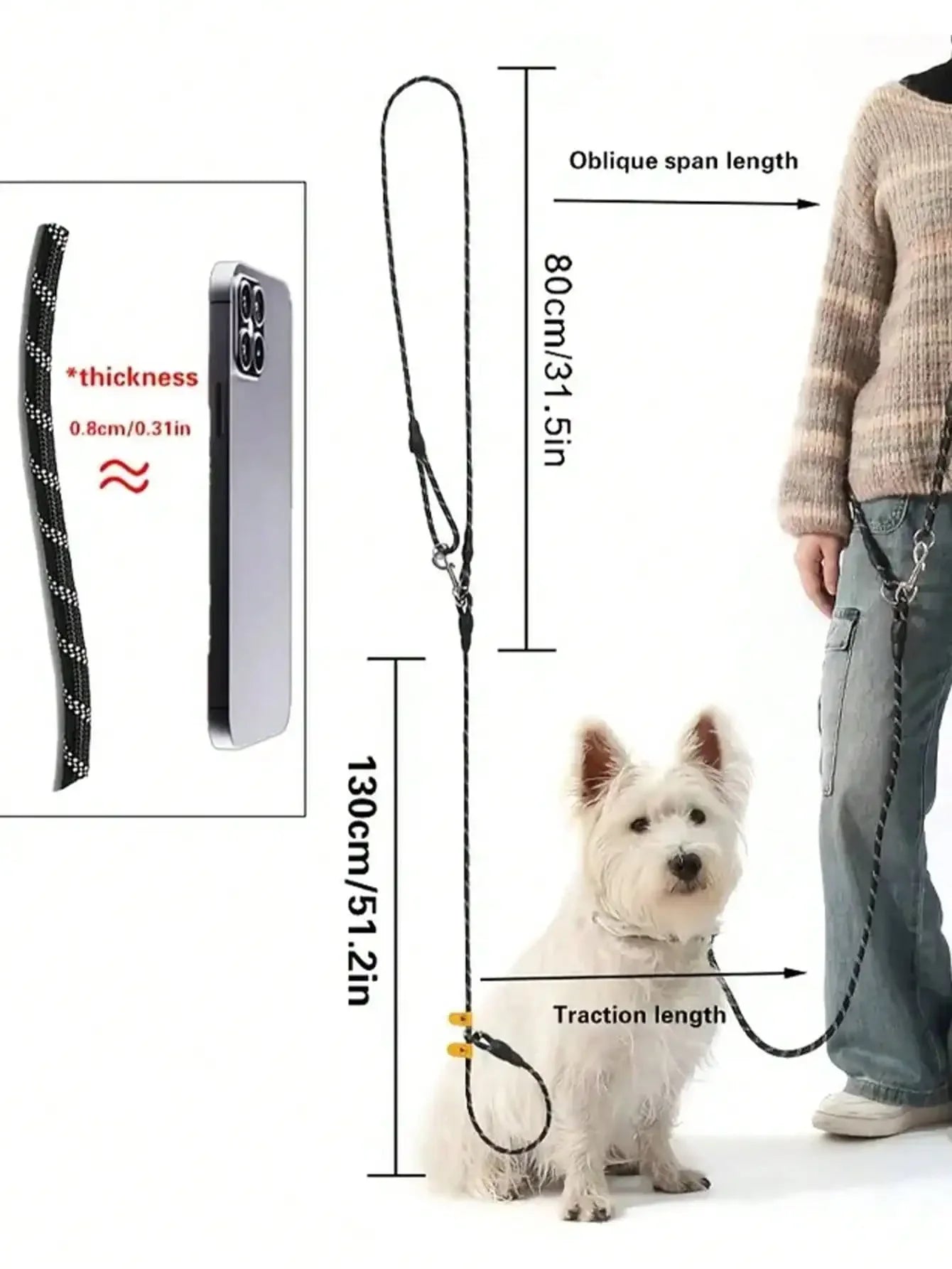 Hands-Free Dog Leash With Crossbody Design.  No-Pull Sliding Dog Leash, and Dog Rope.  Escape-Proof Heavy Duty Dog Chain for Medium and Large Dogs,
