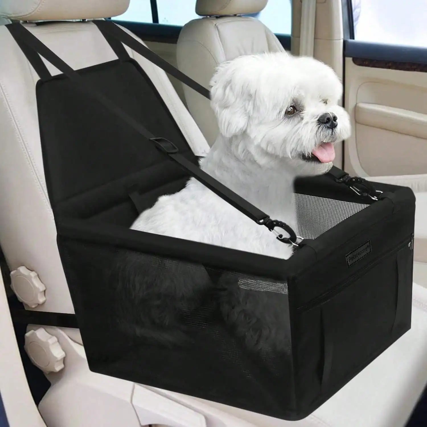 Pet Car Booster Seat is Foldable, Waterproof,  Breathable Oxford Travel Bag for Small to Medium Dogs and Puppies.