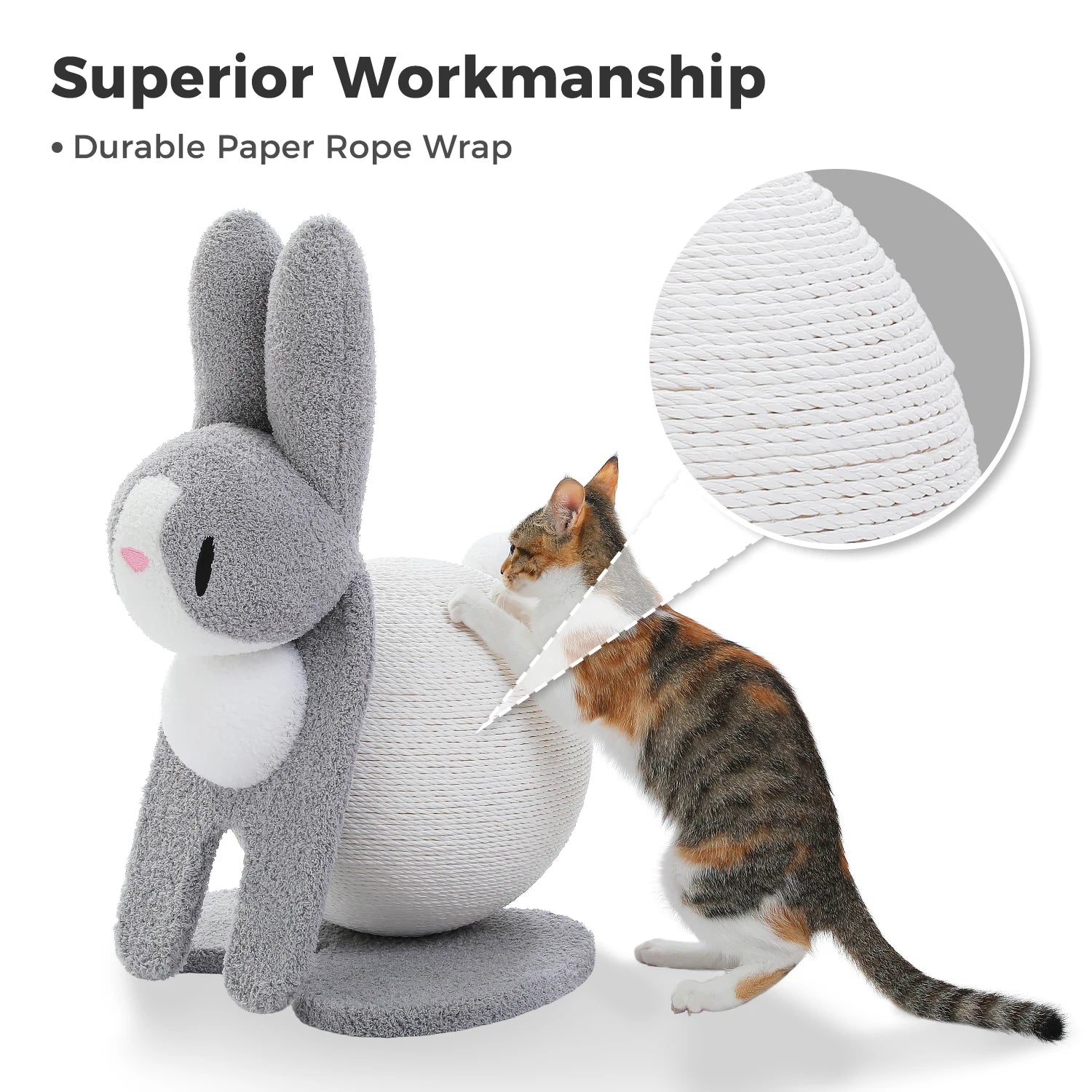 Cute Cat Scratching Posts for Indoor Kitten and Large Cat.  Ball Rabbit Cat Scratcher Toy with Paper Rope Cat Tree and Cat Toys.