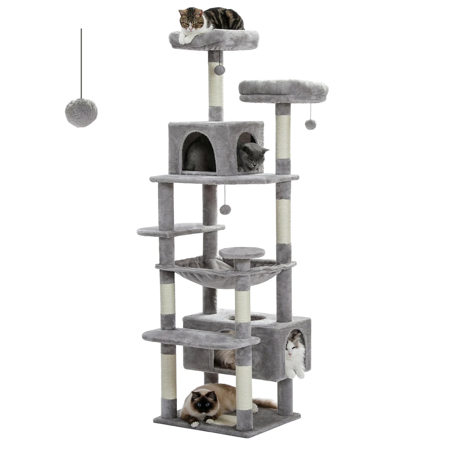 Large Cat Tree Tower Condo for Indoor Cats with Scratching Posts, Hammock, Perches and Toys.