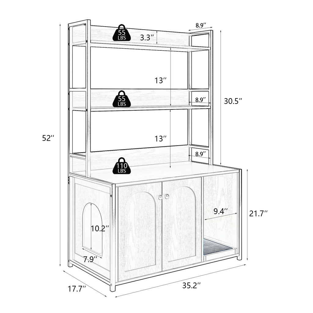 Wood Cat Litter Box Enclosure.  Furniture with Shelves. Indoor Cat Area with Scratch Pad.