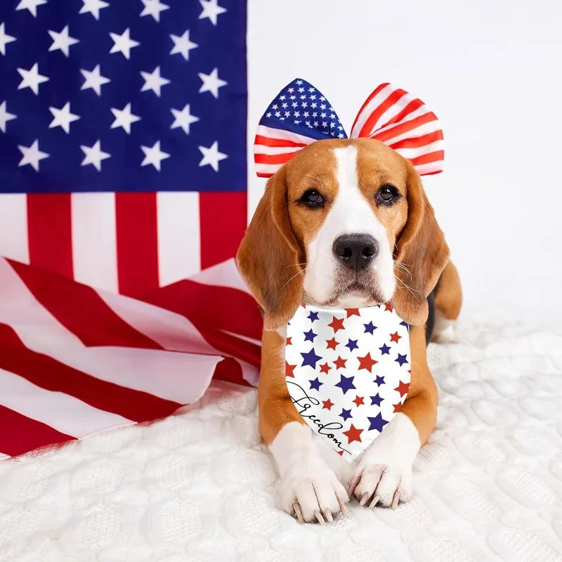 2 sets of 24.8 × 11 inch patriotic themed dog triangle scarves, Independence Day square scarves, American flag pet scarves.