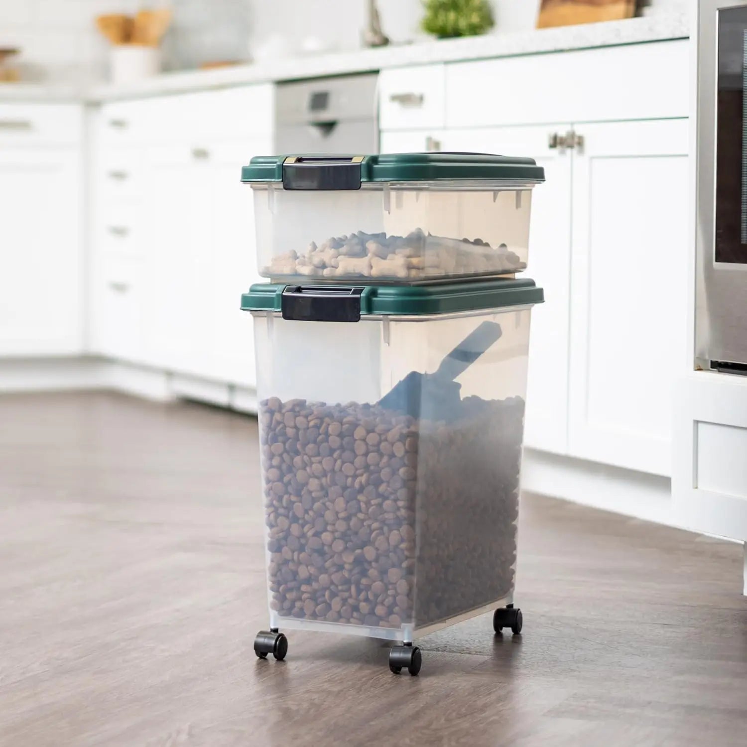 Dog Food Storage Container with Treat Box & Scoop.