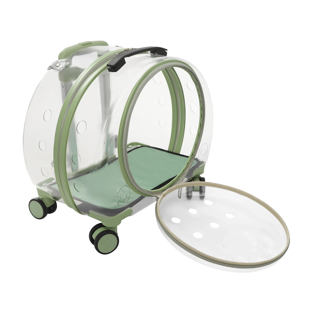 Rolling Cat Carrier with Wheels.  Telescopic Handle,  Pet Travel Bag,  Clear Bubble and Backpack for Vet Trip and Outdoors.  Cat Weight Limit 19.84 lb.