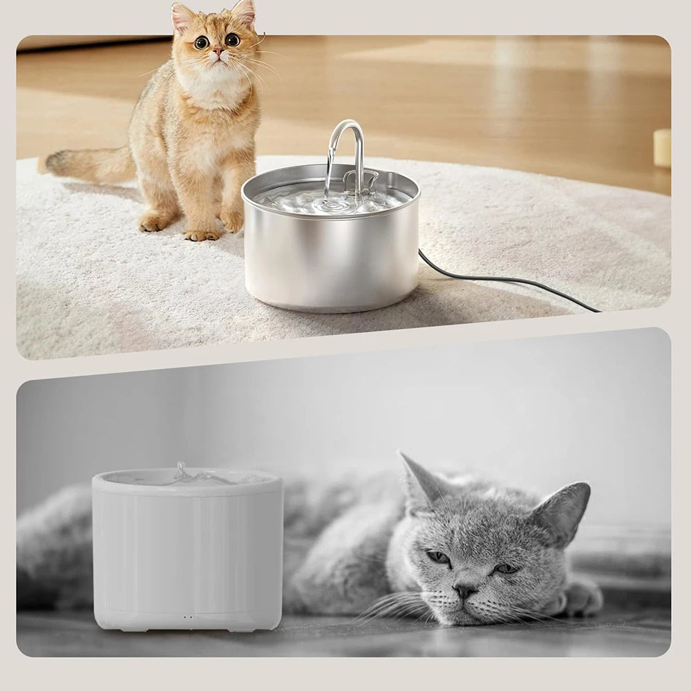 2.2L/74oz Stainless Steel Cat Water Fountain, Has Continuous Circulating Water Bowl for Cats & Small Dogs.