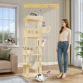 Large Tall Cat Tree Tower For Indoor Cats, Cat House Condo, with Scratching Posts Hammock, and Pom-Poms.