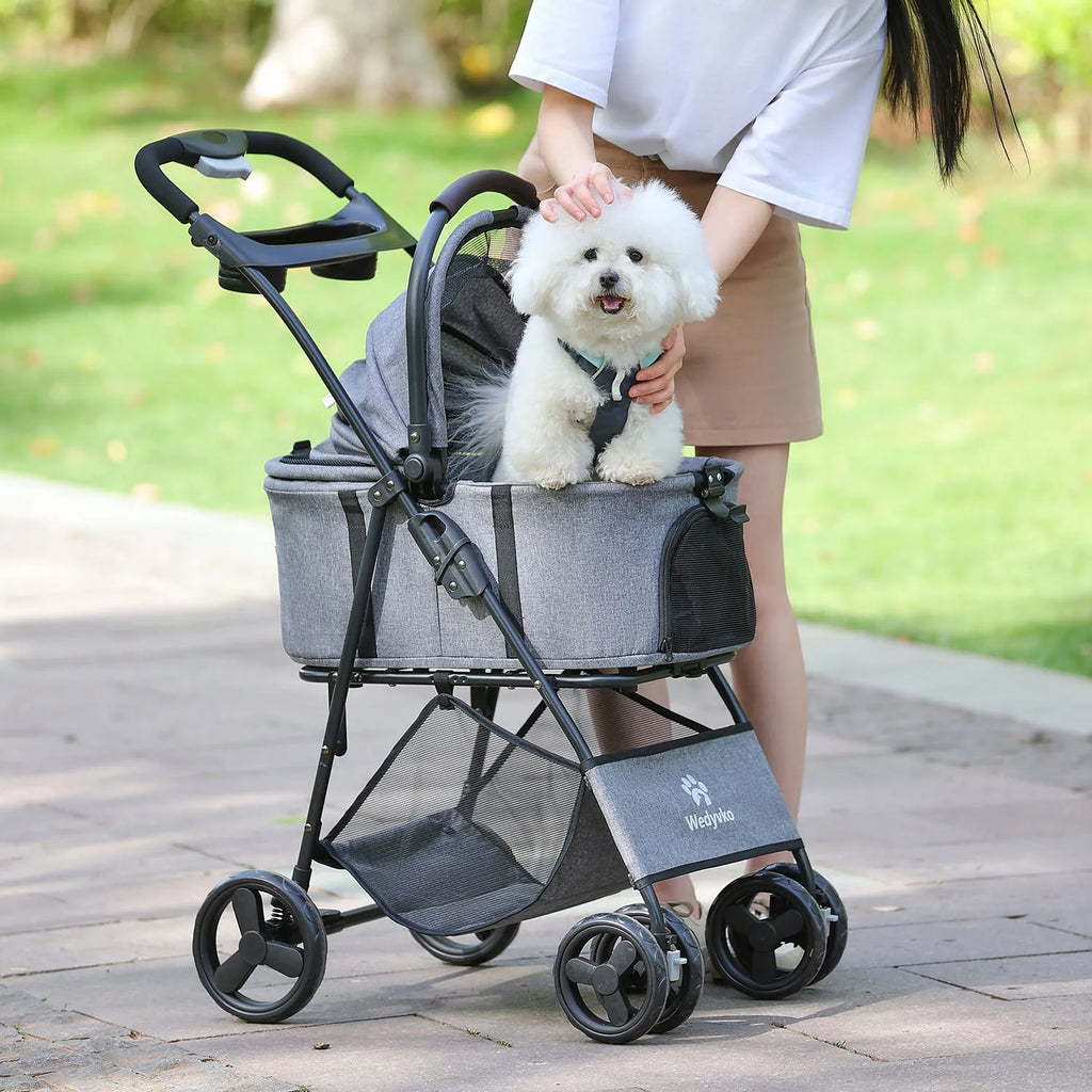 Pet Stroller with Removable Carrier, Folding Stroller for Dogs and Cats.