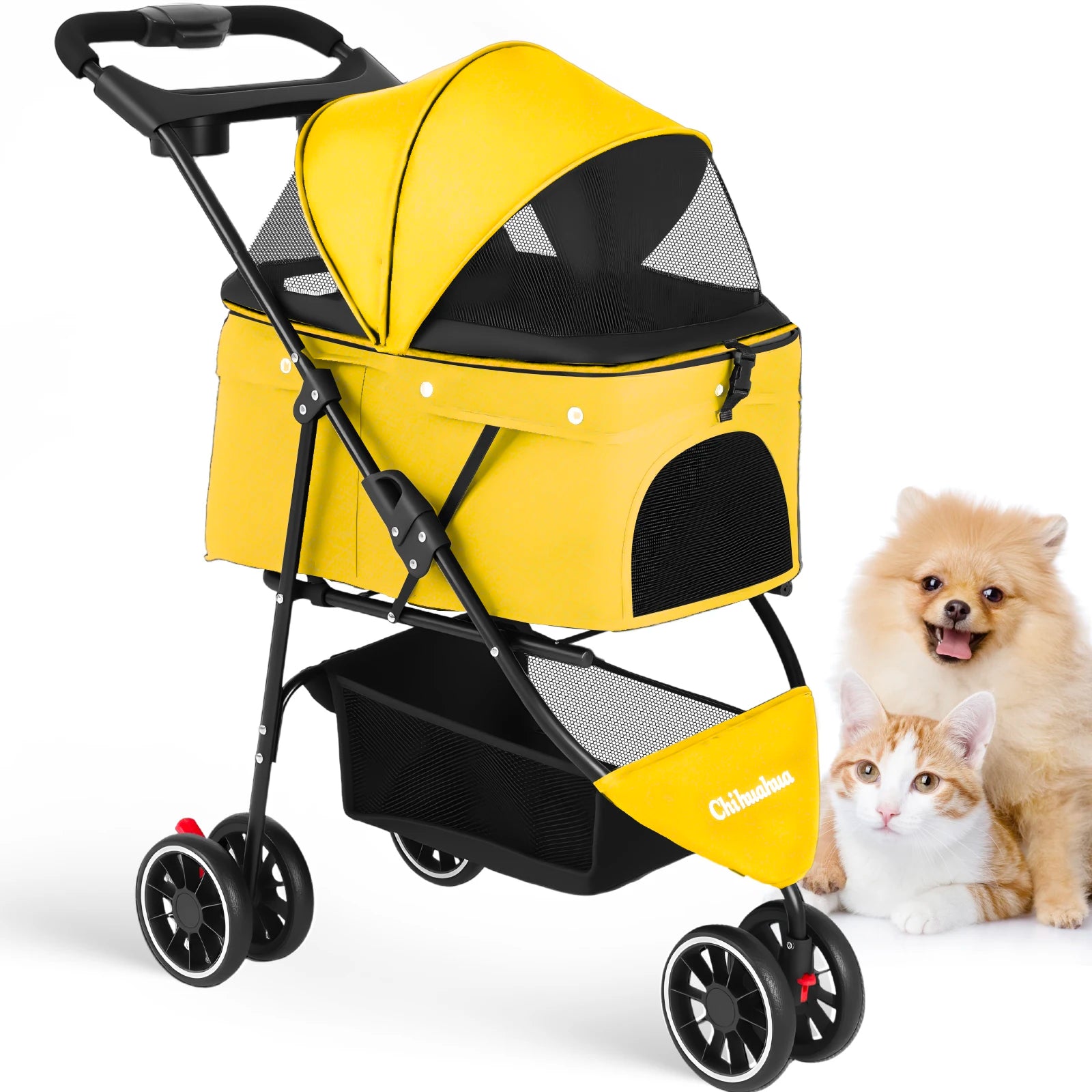 Three Wheels Pet Stroller for Puppies, Medium Dogs and Cats.