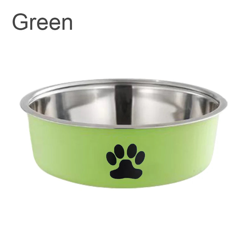 A Pet Stainless Steel Bowl  with  Paw Prints.