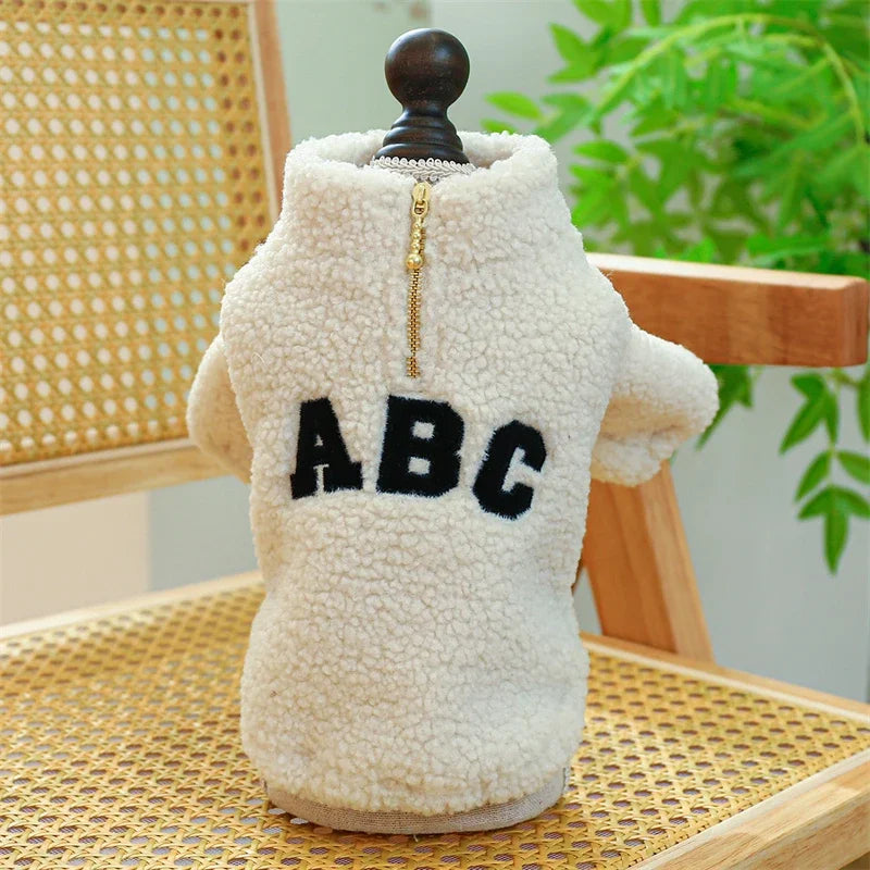 Winter Fleece Sweatshirt Coat with "ABC" for Small Dogs, Puppies & Cats.