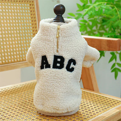 Winter Fleece Sweatshirt Coat with "ABC" for Small Dogs, Puppies & Cats.
