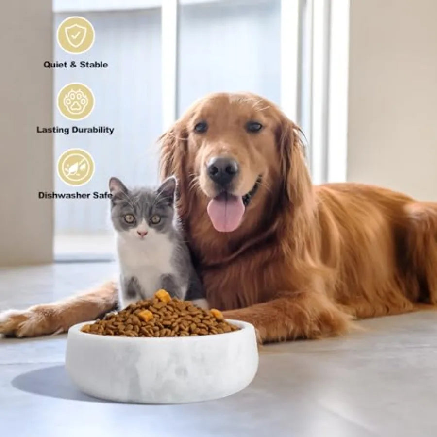 White Marble Dog Bowls, Non-Slip Dog Food and Water Bowl Small, Heavy Duty Bowl for Cats and Medium Dogs.
