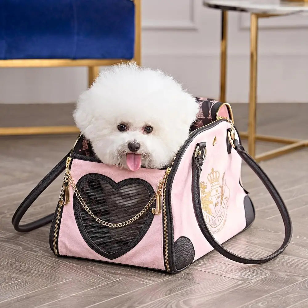 Give Me Treats Pet Carrier - Stylish Pink Travel Bag for Small Dogs and Cats.