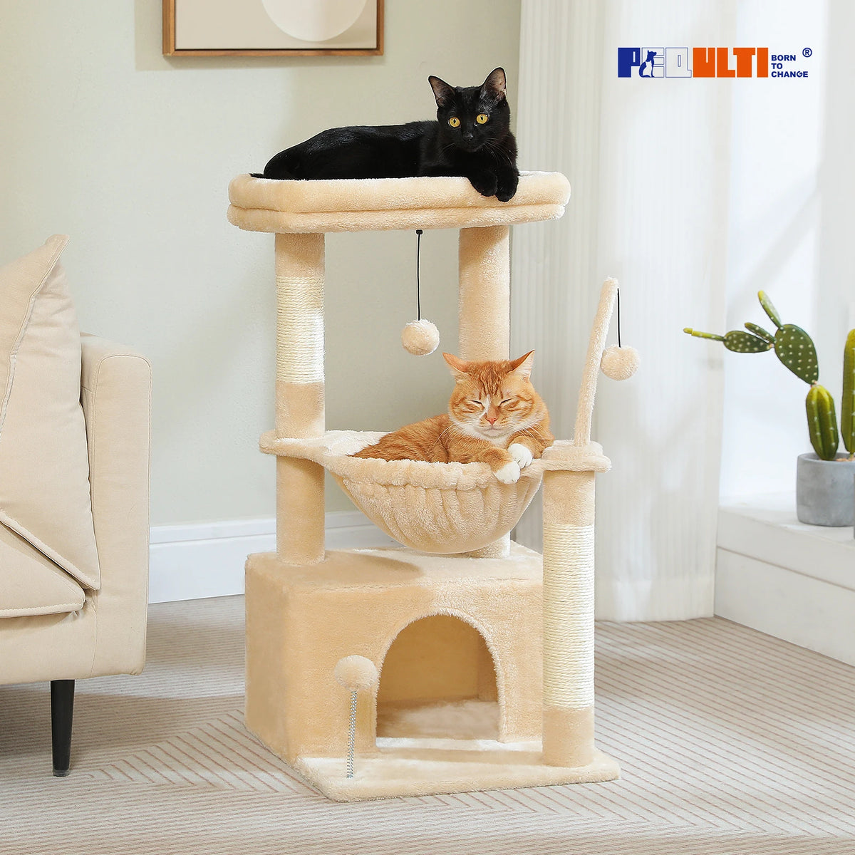 Cat Tree with Cat Condo, Scratching Post & Hammock