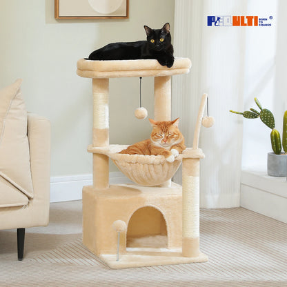 Cat Tree with Cat Condo, Scratching Post & Hammock