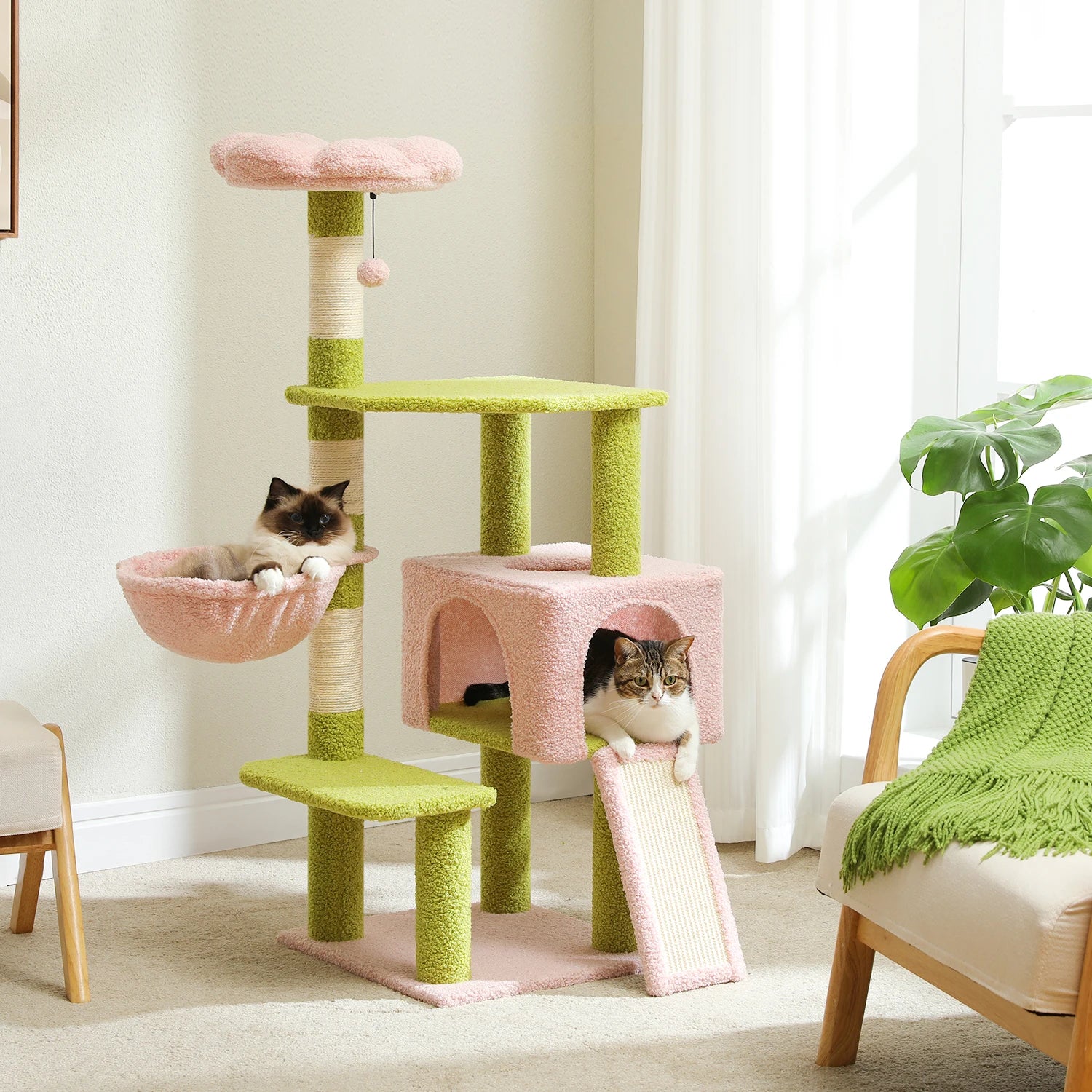 Flower Cat Tree Condo Cat Tower with Scratching Posts, Top Perch for Indoor Small Medium Cats.
